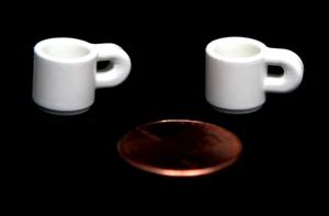 Playmobil Miniature Dollhouse White Coffee Cup Mug Lot - 2 Pcs - Picture 1 of 1