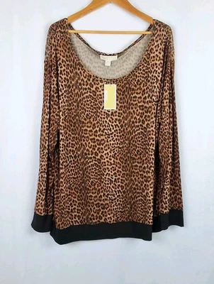 Michael Kors Plus Size 2X Animal Print Tunic Blouse 100%viscose Brown Black/New  - Image 1 of 4
