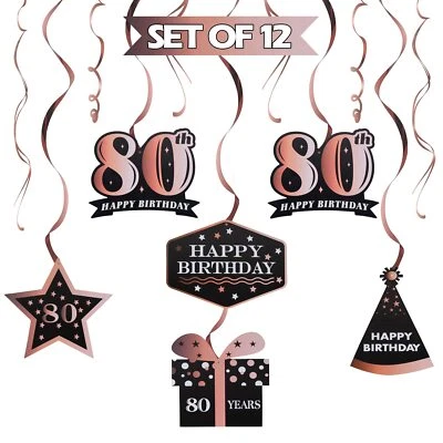 80岁生日快乐装饰80岁生日黑色带玫瑰漩涡悬挂S... — 第 1/4 张图片