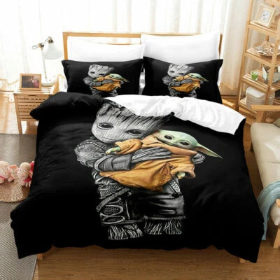 Baby Yoda Duvet Cover Pillowcase Set Single Double Bedding Set Quilt Cover new