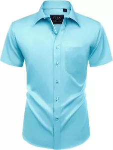 Men's Short Sleeve Dress Shirt, Wrinkle-Free Solid Button-Down with Pocket - Picture 1 of 227