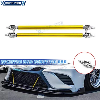 Pair of Gold 10"-13" Adjustable Front Bumper Chin Lip Rods Strut Bars Support - Image 1 of 4