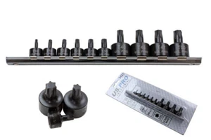 US Pro 10pc 1/4'' and 3/8 Drive Stubby Impact Torx Star Bits Sockets T10 T50 - Picture 1 of 4