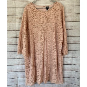 Worthington Womens Lace Peachy Pink Shift Dress Size 2X Plus Spring Easter - Picture 1 of 10