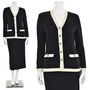 *SPARKLY!* St. John Evening 2Pc Black/Cream Paillette Jacket & Skirt Suit sz 6 - Picture 1 of 11