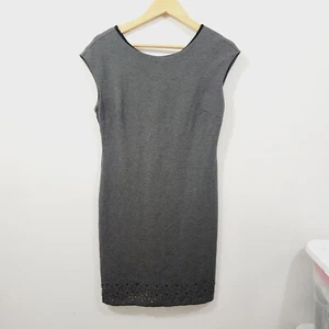 Banana Republic Laser Cut Ponte Dress Heather Grey Sheath Sleeveless Womens 6 - Picture 1 of 13