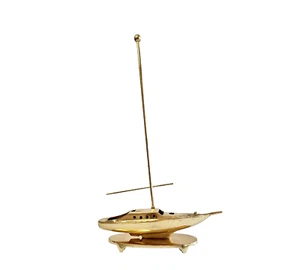 Elegante escultura vintage de velero de latón - latón macizo, acabado dorado espejo, 12,2 - Imagen 1 de 6