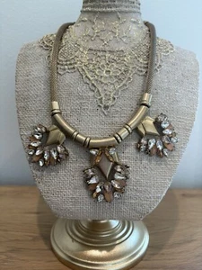 Stella & Dot Helena Statement Necklace Crystals Mesh Chain Gold Tone 17"-21" - Picture 1 of 11