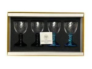 Crystal De Portieux Wine Goblets Clear Swirl Colored Base France Set Of 6 - Picture 1 of 23