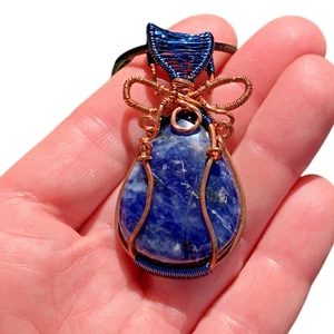 Handcrafted Sodalite Wire Wrap Pendant Copper Birthday Gift For Women Jewelry - Picture 1 of 10
