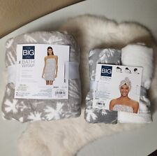 The Big One Gray/White Bath Wrap and 2-Pack Hair Wrap Set-Size OSFM (NWT)