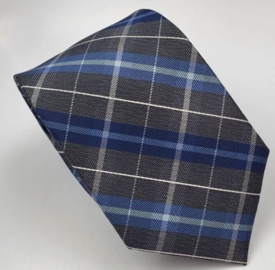Corbata de poliéster Platinum Designs gris azul a cuadros geométrica para hombre larga 62 x 3,25 Foto 1 de 4