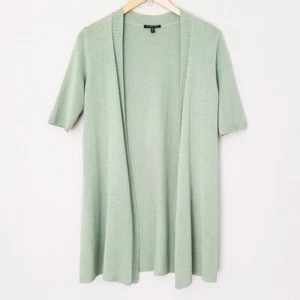 Eileen Fisher Short Sleeve Open Front Longline Cardigan Sage Green Petite M Silk - Picture 1 of 11
