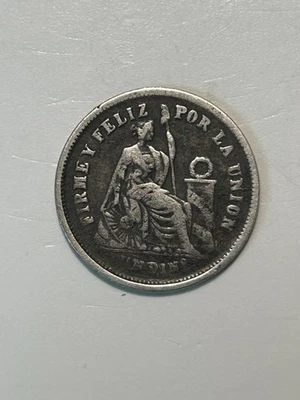 1866 Peru SILVER 1 Dinero Coin.  Nice condition - Image 1 of 2