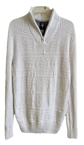 NUOVO maglione denim fritto Henley bianco maglia azteca quarto zip maglione uomo Lg nuovo senza etichette - Foto 1 di 6