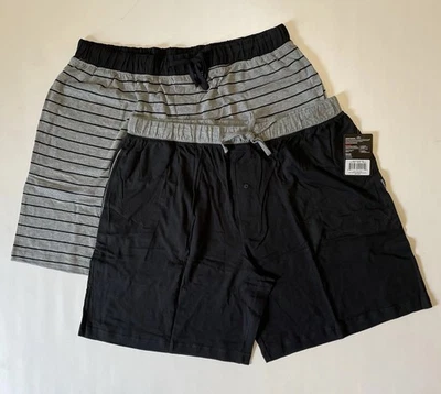 Paquete de 2 cortos Hanes 4034BA Big Man clásicos de mezcla de algodón a rayas negras/grises 2XL Foto 1 de 4
