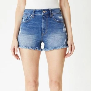 NWT KanCan Women's Frayed Hem Jean Shorts in Medium Wash Denim - Picture 1 of 9