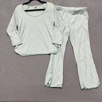 Conjunto de pijama Lake para mujer M verde a rayas pantalones de algodón Pima + Top Lounge Comfort Foto 1 de 4