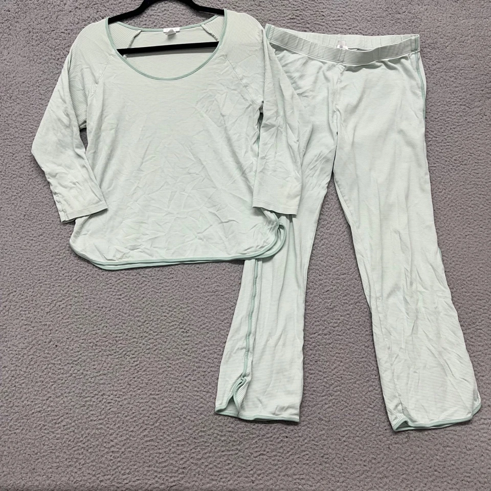 Conjunto de pijama Lake para mujer M verde a rayas pantalones de algodón Pima + Top Lounge Comfort Foto 1 de 4