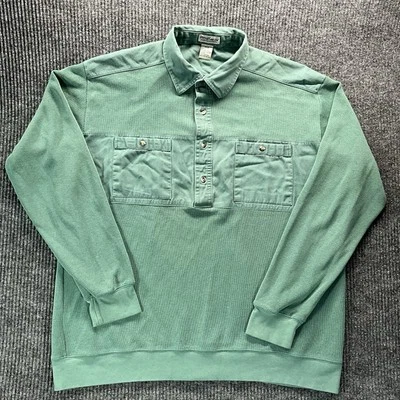Vintage Norm Thompson XL Utility Pocket Pullover Sweatshirt Green Teal 90s - Image 1 of 4