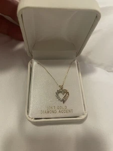 PETITE DIAMONDS 10K YELLOW GOLD OPEN HEART PENDANT HANDMADE NECKLACE NIB# J548 - Picture 1 of 5