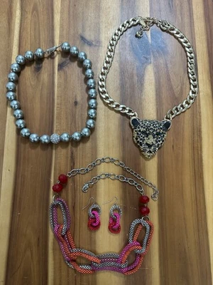 Lote de 3 collar babero audaz collar llamativo cuentas grises/cadena de tigre/juego de pendientes Foto 1 de 4