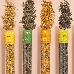 Exotic Tea Gift Set in 4 Glass Tubes -Chamomile, Spearmint, Turmeric & Himalayan - Picture 1 of 8