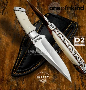 IMPACT CUTLERY RARE CUSTOM D2 FULL TANG BUSHCRAFT SKINNING KNIFE ACRYLIC IVORITE - Picture 1 of 10