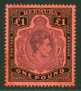 SG 121b Bermudas 1938-53. £1 púrpura pálido y negro/rojo, perfecto 14. Un fino fresco... - Imagen 1 de 1