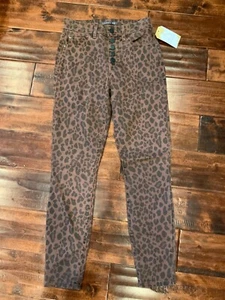 Level 99 Anthropologie Exposed Button Fly Leopard Skinny Jeans, Size 24 - Picture 1 of 5