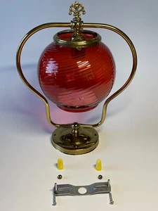Victorian Antique Hanging Lamp With Spiral Cranberry Glass, Mid-20th Century - Picture 1 of 4