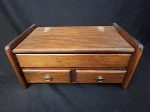 Vintage Solid Walnut 1970s Retro Jewelry Box w/ Brass Hardware - Picture 1 of 7