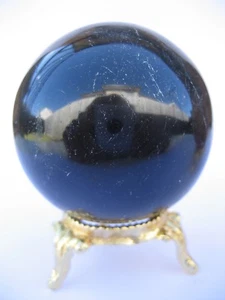 Black Tourmaline 5.7cm 241g Crystal Ball Orb Sphere with Gold Stand (BT003) - Picture 1 of 6