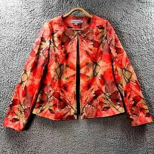 New HOLMES & FALLON Womens Jacket Size L Orange Beige Floral Long Sleeve - Picture 1 of 14