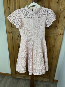 Rare Editions Girls Pink Lace Dress Size 10 Fit & Flare Flutter Sleeve Metallic - Picture 1 of 6