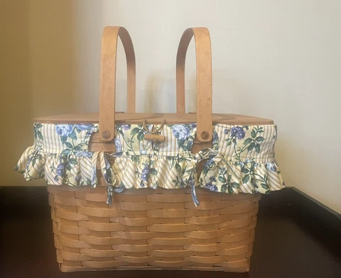 Longaberger  Large Picnic Basket Combo with Riser~ Rose Trellis Liner #10324 Cover