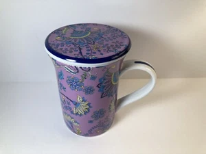 Barnes & Noble Punctuate Porcelain Coffee Mug w/ Lid -Purple Floral - Picture 1 of 3