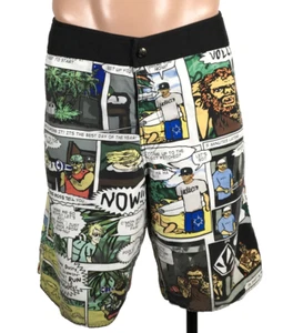 2007 Volcom Surfer Board Shorts Mens 36 Comic Strip Print Reversible Trunks - Picture 1 of 12