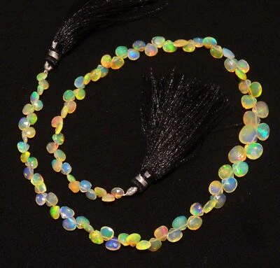 Natural Ethiopian Fire Opal Gem 5 to 8mm Size Faceted Heart Shape Briolette 14" - Image 1 of 4