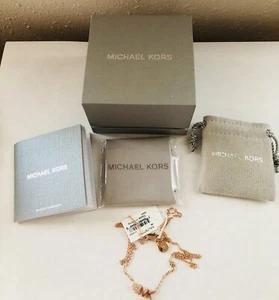NWT MICHAEL KORS MK Rose Gold Heart Crystal Necklace in Original Box - Picture 1 of 12