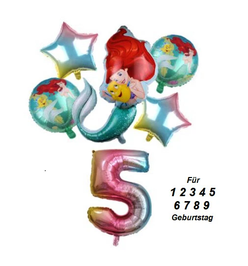  Prinzessin Folienballon Arielle Meerjungfrau Ballons Zahl 1-9 Mädchen Geburtsta - Bild 1 von 1