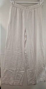 NY&C Linen-Blend Wide-Leg Pant Women's Large Tall White Smocked-Waist NWT - Picture 1 of 4