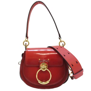 CHLOE Tess Shoulder Handbag Patent Leather Orange Red - Picture 1 of 18