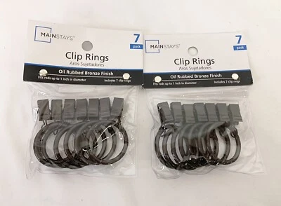 (14) Lote 2 Paquetes De 7 Mainstays Clip Anillos Cortinas Peltre Anillos Cortinas NUEVO Foto 1 de 2