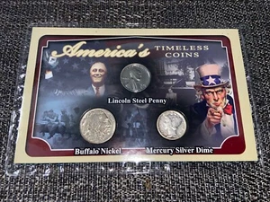 America's Timeless Coins 1943 mercury dime,1935 nickel and 1943 penny - Picture 1 of 5