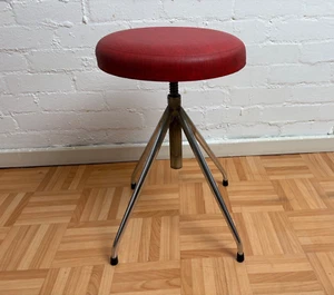 Vintage Hocker Spindelhocker Drehbar Industrial 50er 60er Höhenverstellbar Rot - Bild 1 von 12