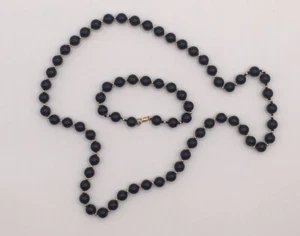 Vintage durchgehende schwarze Onyx 14 Kt Gold Perlen Halskette 28" L, B 8,5" Armband EUC - Bild 1 von 4
