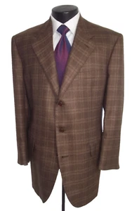 # Luciano Barbera Bergdorf Goodman Brown Plaid 3Button Cashmere Coat Jacket 46R - Picture 1 of 9