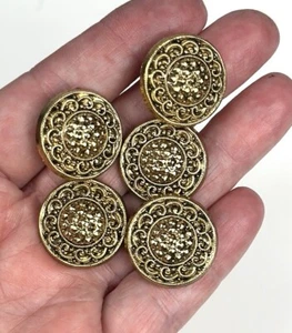 Five Ornate Filigree Gold Tone 22mm Vintage Buttons Lot - Picture 1 of 9