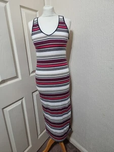 Massimo Dutti Midi Knit Ribbed Dress Sleeveless Pink Cream Striped Size XS - Picture 1 of 7